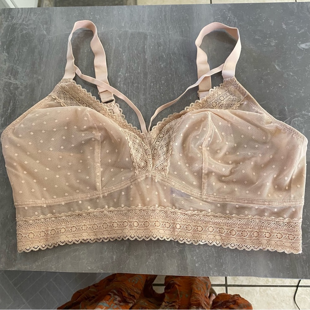 Parfait Mia Dot Wire-Free Nude Rose Bralette 38H Lace Mesh Coquette Feminine
